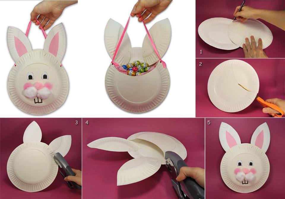 Assiettes en papier lapin de Pâques pastel avec oreilles