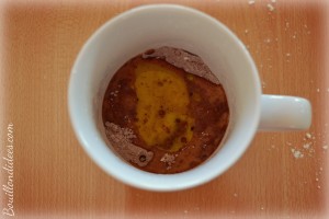 Mug cake tout choco, chocolat, sans GLO, gluten, lait, PLV, oeuf Mélanger Bouillondidees