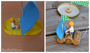 DIY bricolage enfant spécial été vacances extérieur bateaux sur l'eau (avec capitaine playmobil élastqiue) Bouillondidees