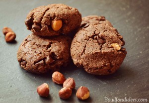 Cookies double choco & noisettes (sans GLO - sans gluten, sans lait - PLV ou Lactose, sans oeuf) Bouillondidees