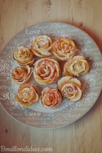 Pour la St Valentin, des roses feuilletées aux pommes (tartelettes, avec ou sans gluten sans lait - PLV ou lactose)