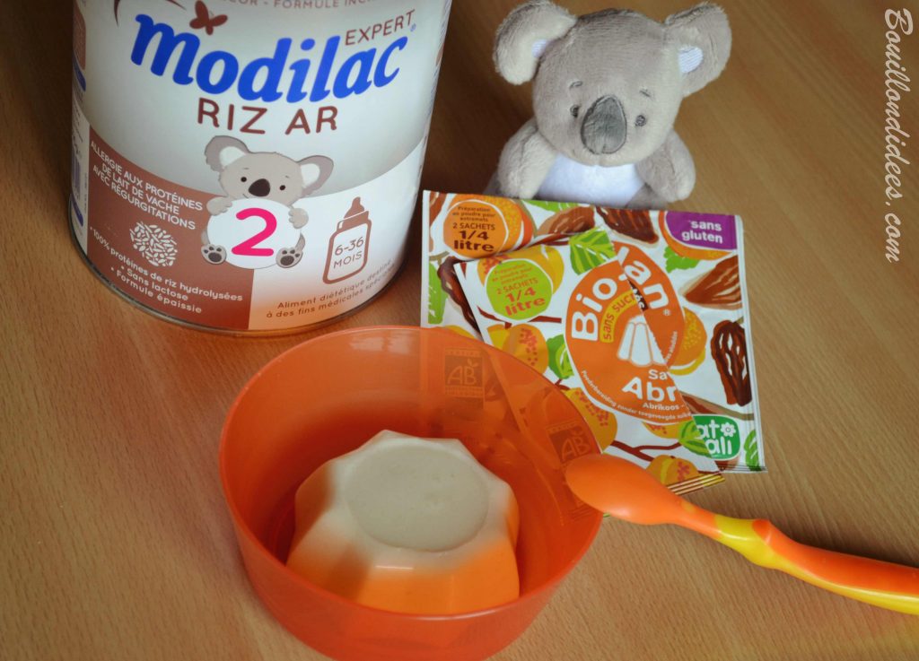 Desserts au lait infantile (Modilac Riz AR) pour bébé APLV IPLV, sans lait, sans gluten Bio-Flan Natali Bouillondidees