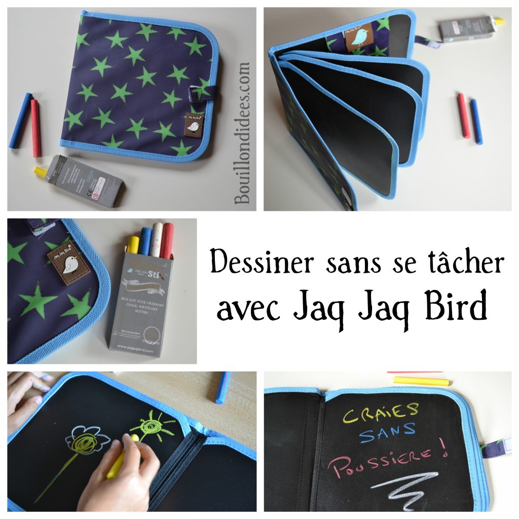 Dessiner sans se tâcher ... avec le cahier Jaq Jaq Bird et ses craies sans poussière (Test & Avis) cahier dessin enfants voyage