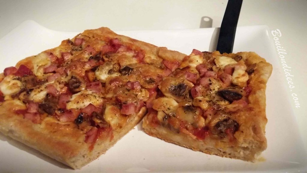 Pizza moelleuse sans GLO (sans gluten, sans lait, sans œuf) Mix PIzza BMD sans gluten - blog Bouillon d'idées