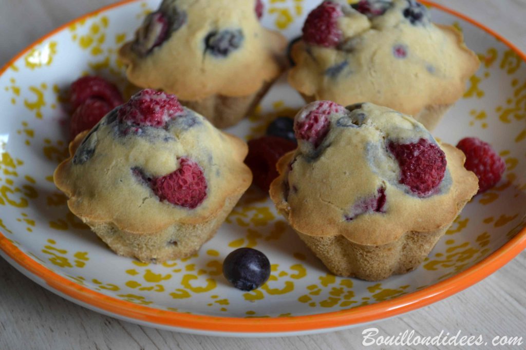 Muffins aux fruits rouges sans GLO (sans gluten, sans lait, sans œuf) - recette sans allergènes Bouillon d'idées